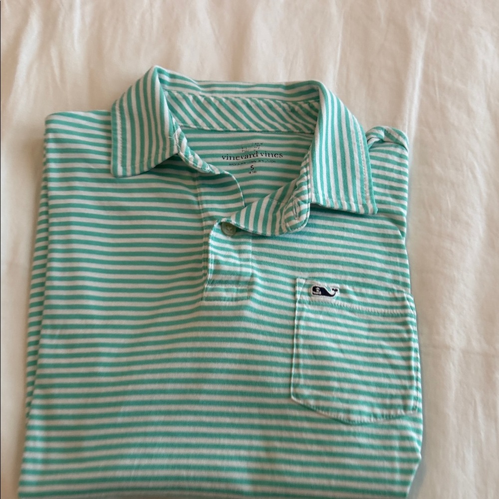 Vineyard Vines Aqua and White Striped Polo